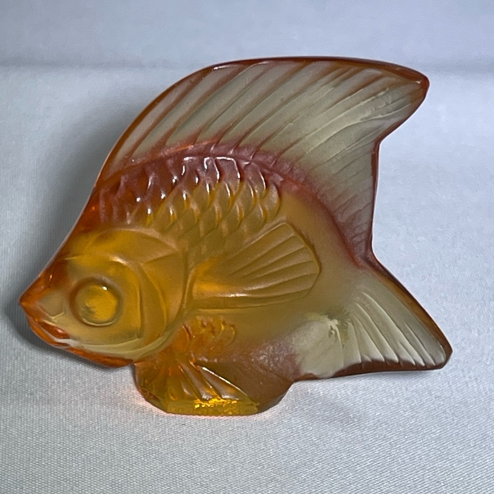 Lalique Crystal Signed Fish Sculpture AMBER